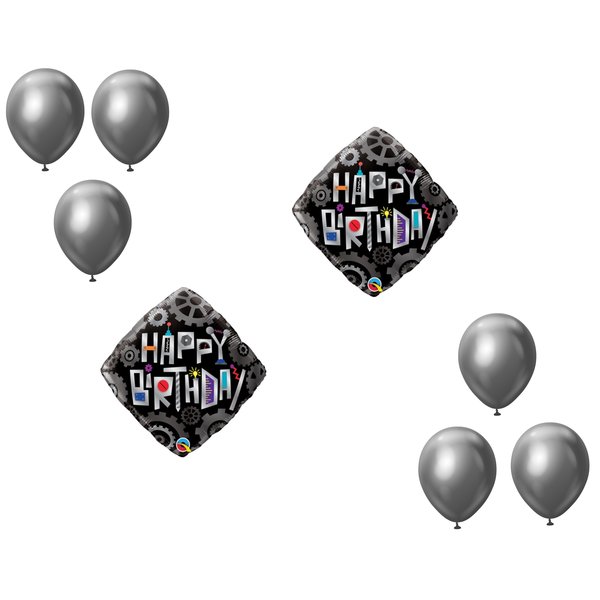 Loonballoon Robot AI Theme Balloon Set, Birthday Robot Cogwheels Balloon and 6x latex balloons 81295